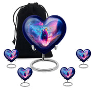 Azure Bear Cremation Urn close-up of engraving and surface detail - loving heart memorial featuring bear pattern - memorial set with one large and four small urns