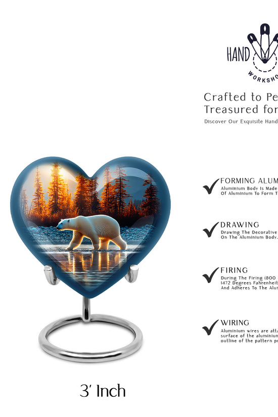 Indigo Bear Cremation Urn front view showing detailed design - heart-shaped bear design symbolizing eternal love - mini keepsake memorial for portion of cremation ashes