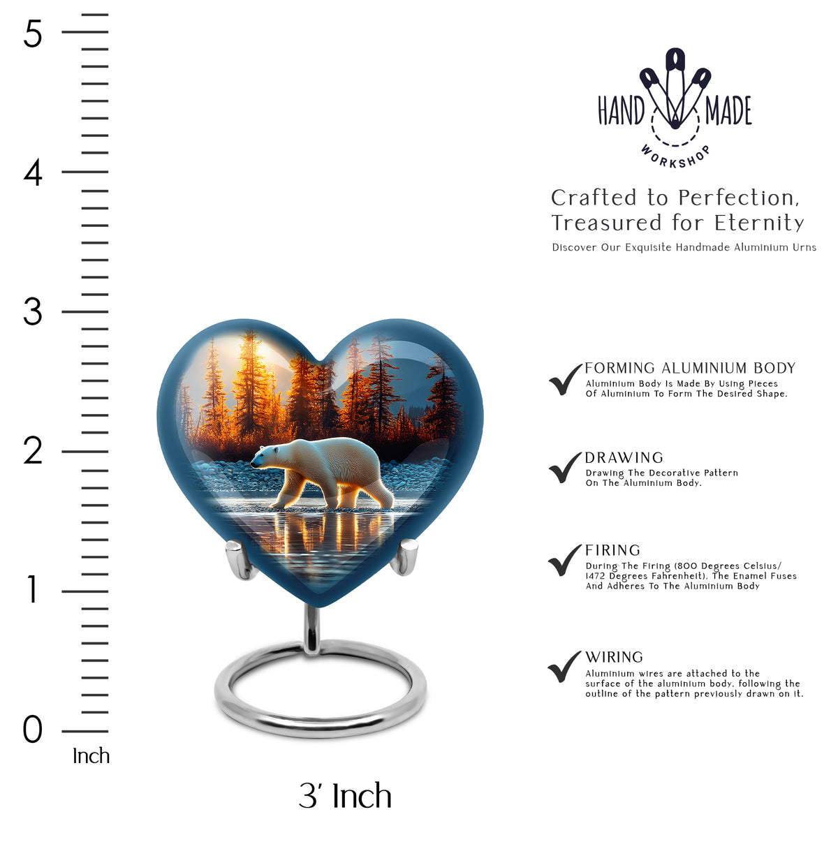 Indigo Bear Cremation Urn front view showing detailed design - heart-shaped bear design symbolizing eternal love - mini keepsake memorial for portion of cremation ashes