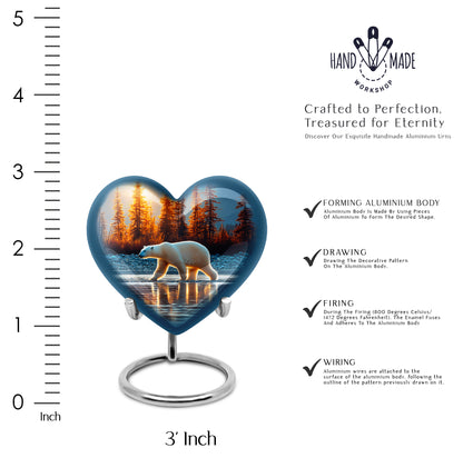 Indigo Bear Cremation Urn front view showing detailed design - heart-shaped bear design symbolizing eternal love - mini keepsake memorial for portion of cremation ashes