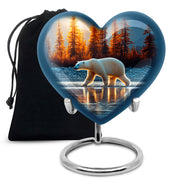Bright Blue Bear Cremation Urn detail view - romantic heart urn with bear motif on aluminum - full-size 10 inch 200 cubic inch adult cremation urn