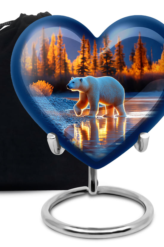 Azure Bear Cremation Urn detail view - loving heart memorial featuring bear pattern - full-size 10 inch 200 cubic inch adult cremation urn