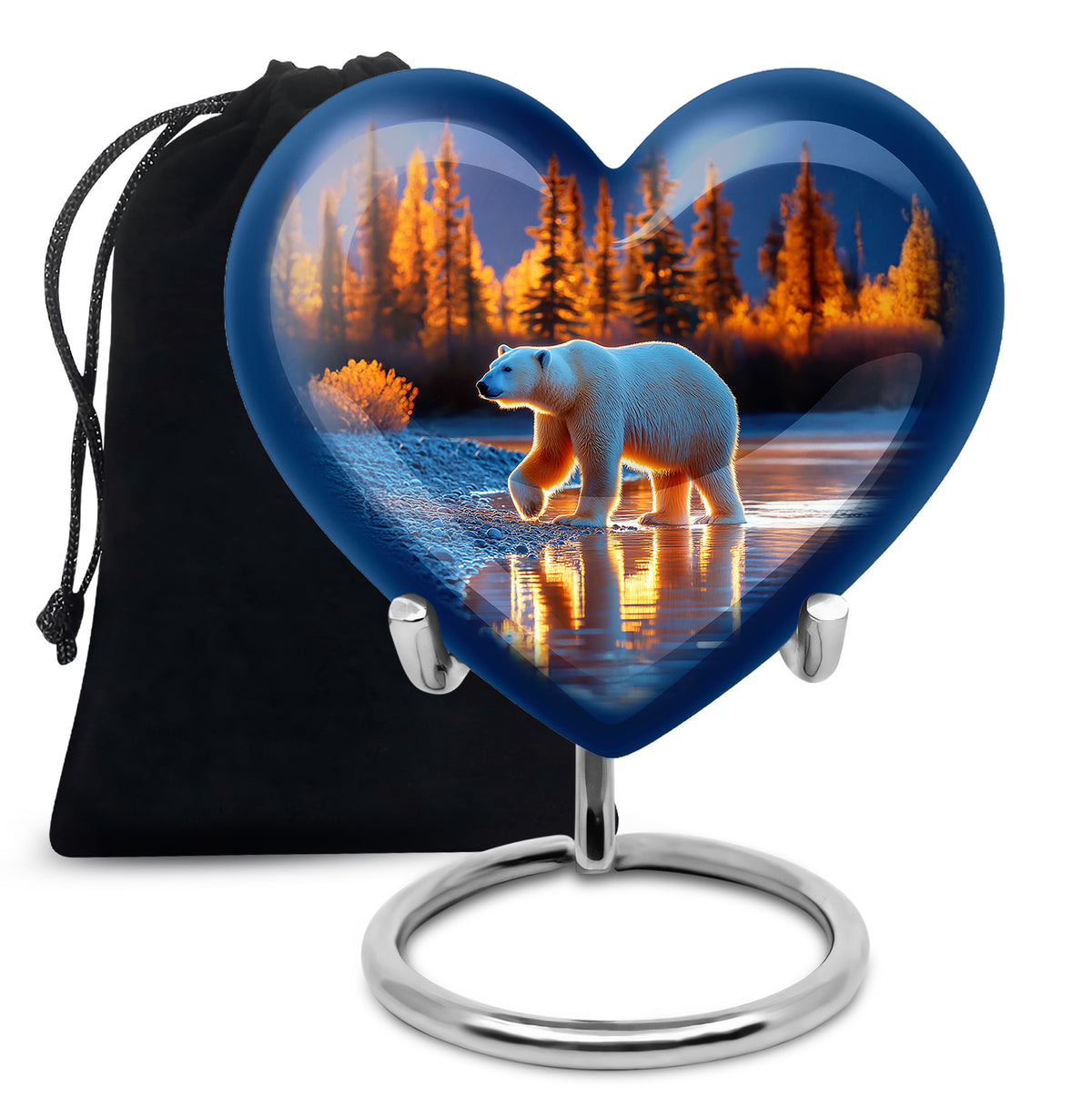 Azure Bear Cremation Urn detail view - loving heart memorial featuring bear pattern - full-size 10 inch 200 cubic inch adult cremation urn