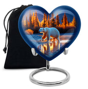 Azure Bear Cremation Urn detail view - loving heart memorial featuring bear pattern - full-size 10 inch 200 cubic inch adult cremation urn