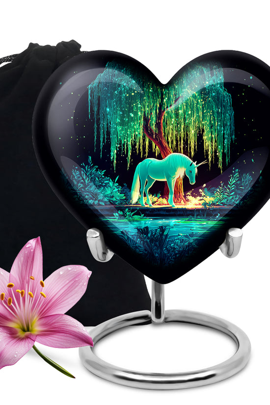 White Unicorn Memorial Urn - Glowing Tree Funeral Urn For Human Ashes