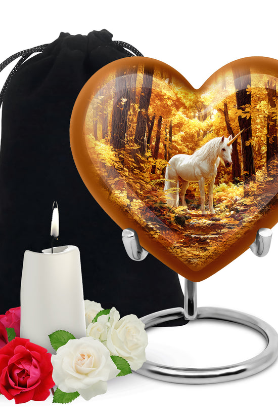 White Unicorn Cremation Urn - Autumn Forest Urn For Human Ashes