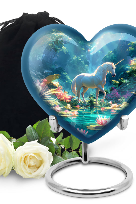 White Unicorn Theme Memorial Urn - Large Funeral Urn For Loved Ones