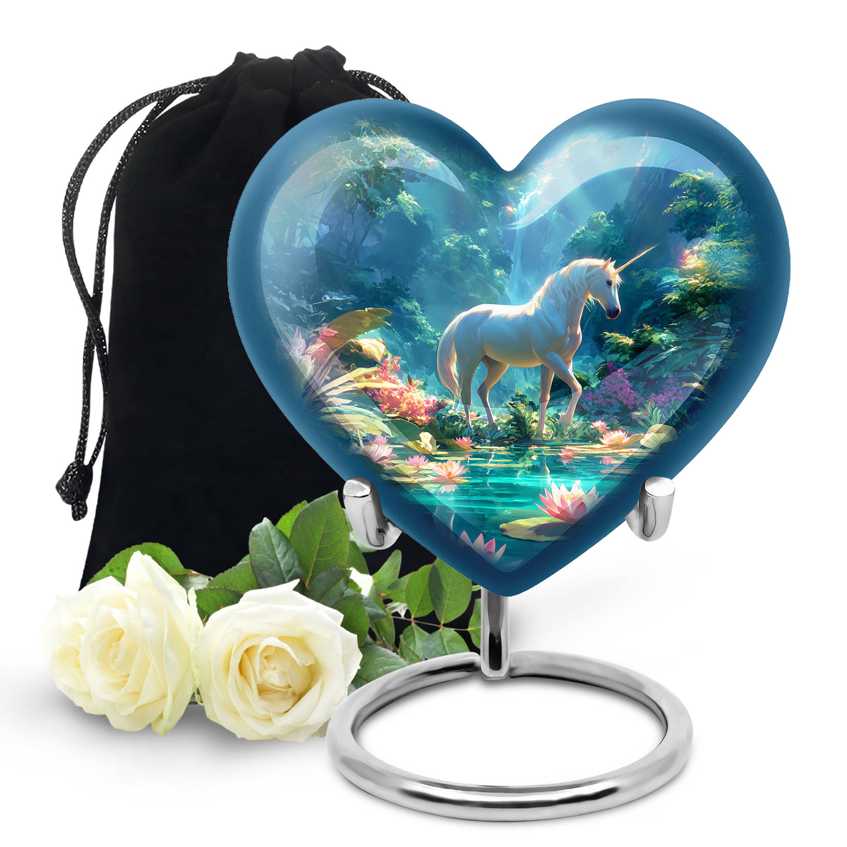 White Unicorn Theme Memorial Urn - Large Funeral Urn For Loved Ones