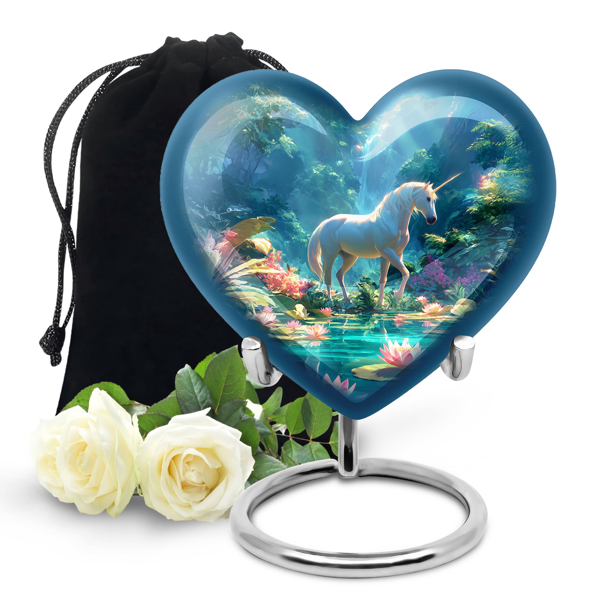White Unicorn Theme Memorial Urn - Large Funeral Urn For Loved Ones