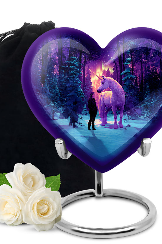 Unicorn Theme Memorial Urn - Purple Aluminium Funeral Urn For Ashes