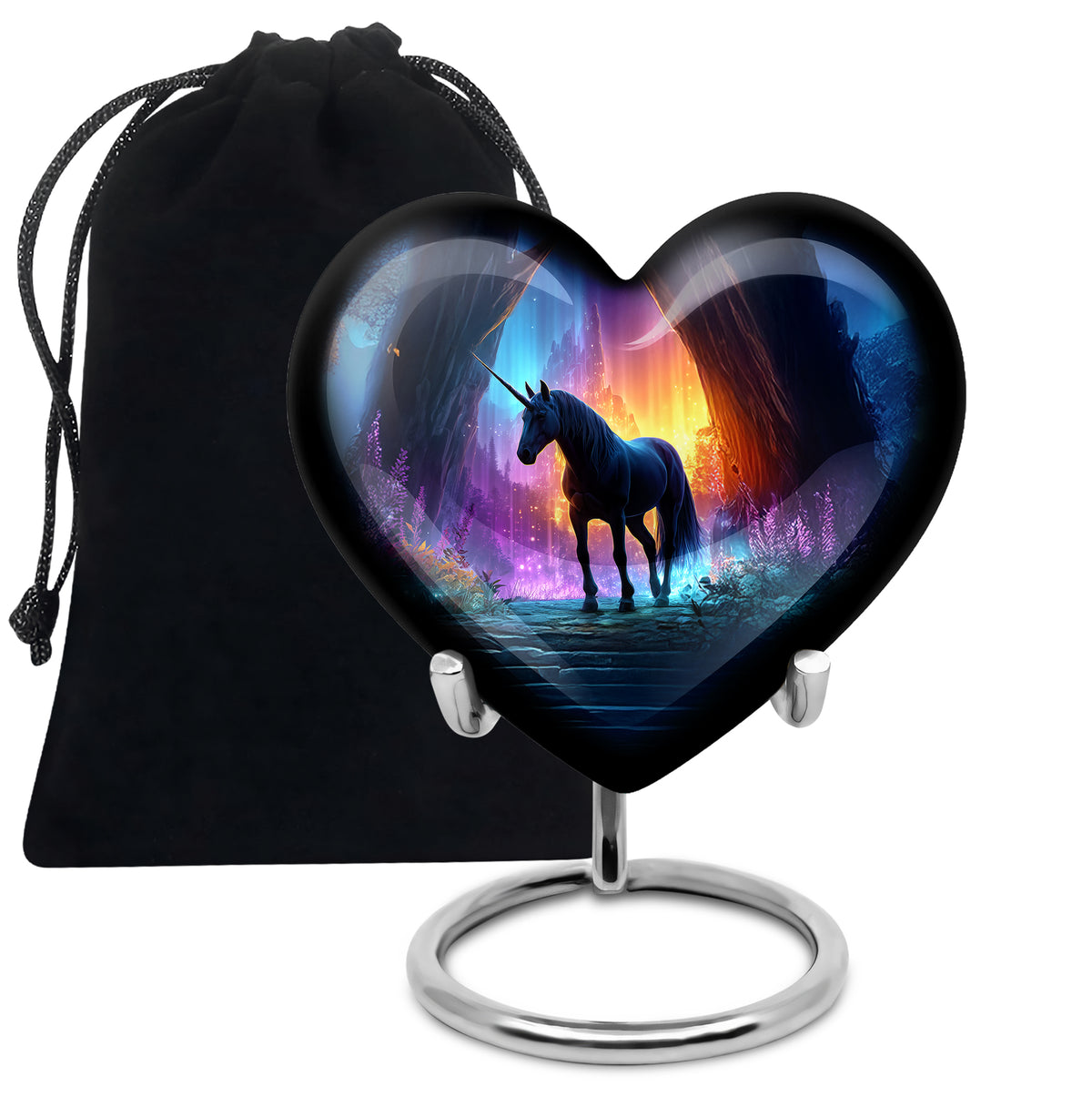Black Unicorn Funeral Urn - Colourful Cremation Urn For Male & Female