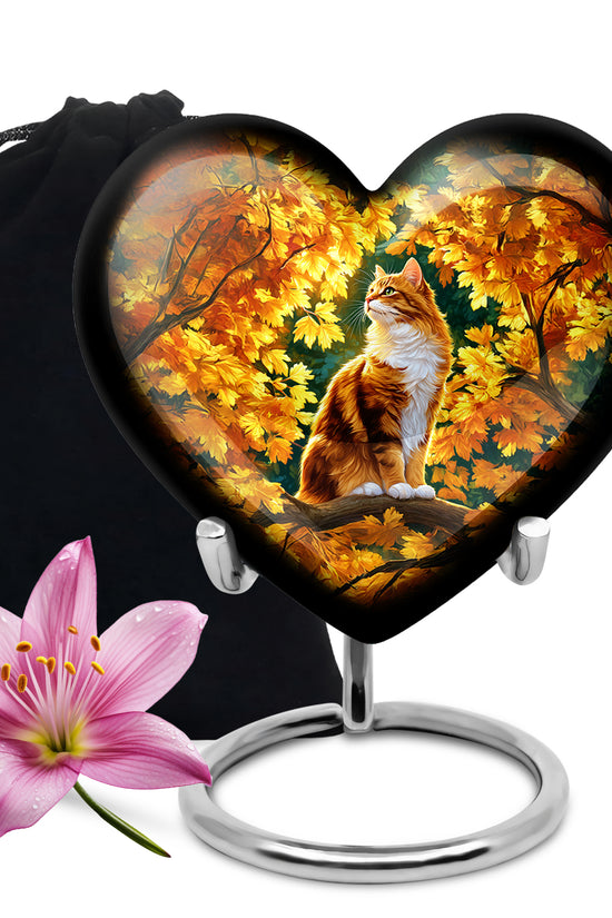Autumn Golden Cat Memorial Urn - Decorative Funeral Urn For Adult Ashes