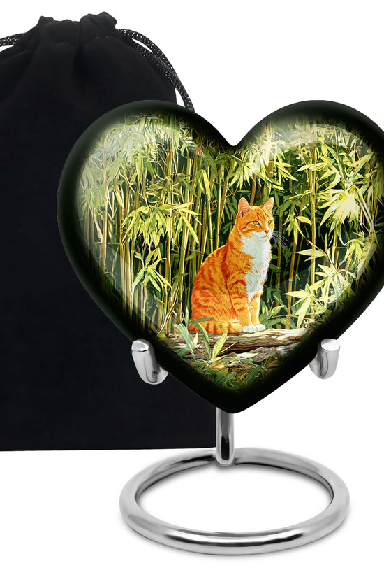 Orange Cat Cremation Urn - Nature Bamboo Design Memorial Urn For Cat Ashes