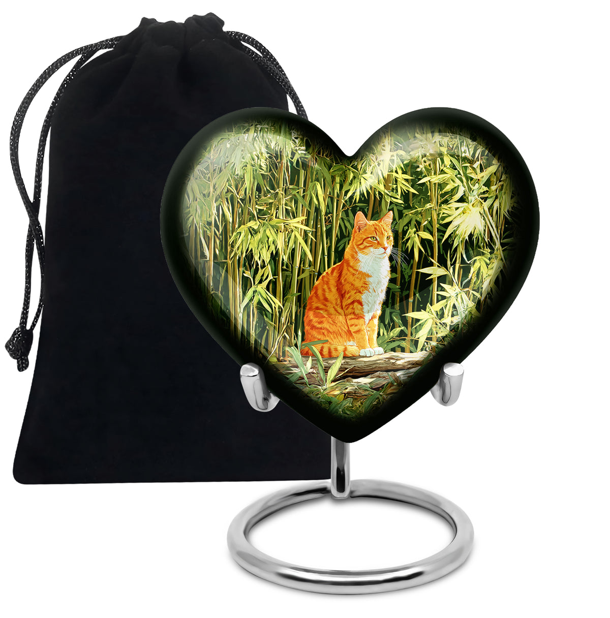 Orange Cat Cremation Urn - Nature Bamboo Design Memorial Urn For Cat Ashes