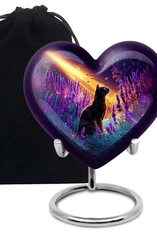 Black Cat Memorial Urn - Lavender Field Cremation Urn For Pet Ashes