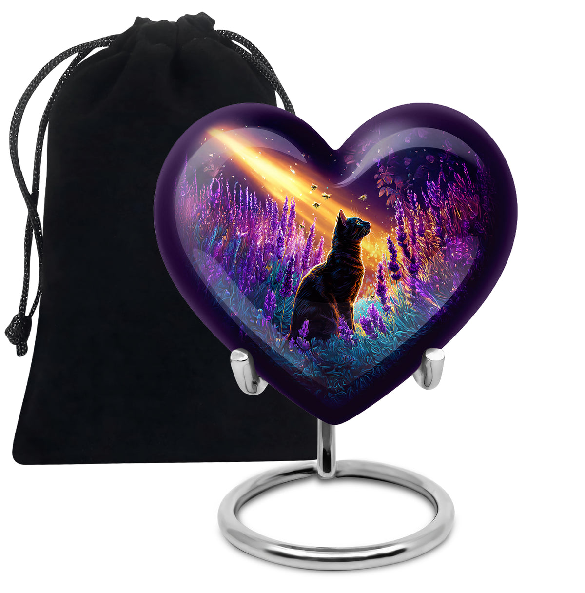 Black Cat Memorial Urn - Lavender Field Cremation Urn For Pet Ashes