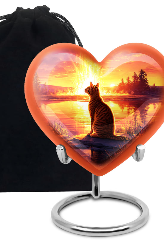 Orange Cat Funeral Urn - Beautiful Sunset Scene Urn For Ashes