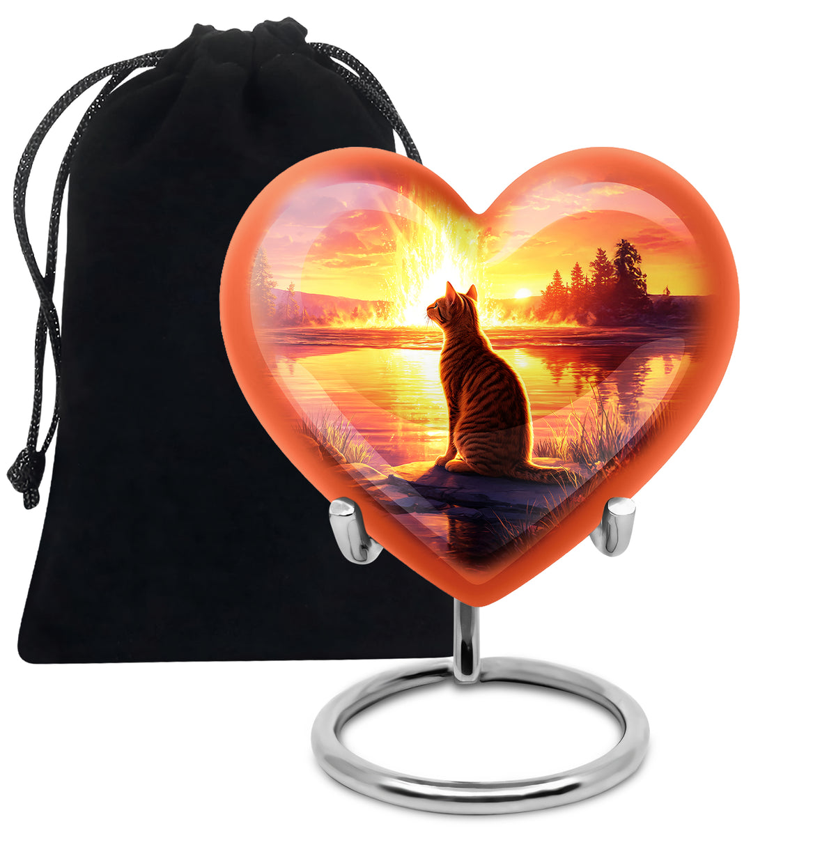 Orange Cat Funeral Urn - Beautiful Sunset Scene Urn For Ashes