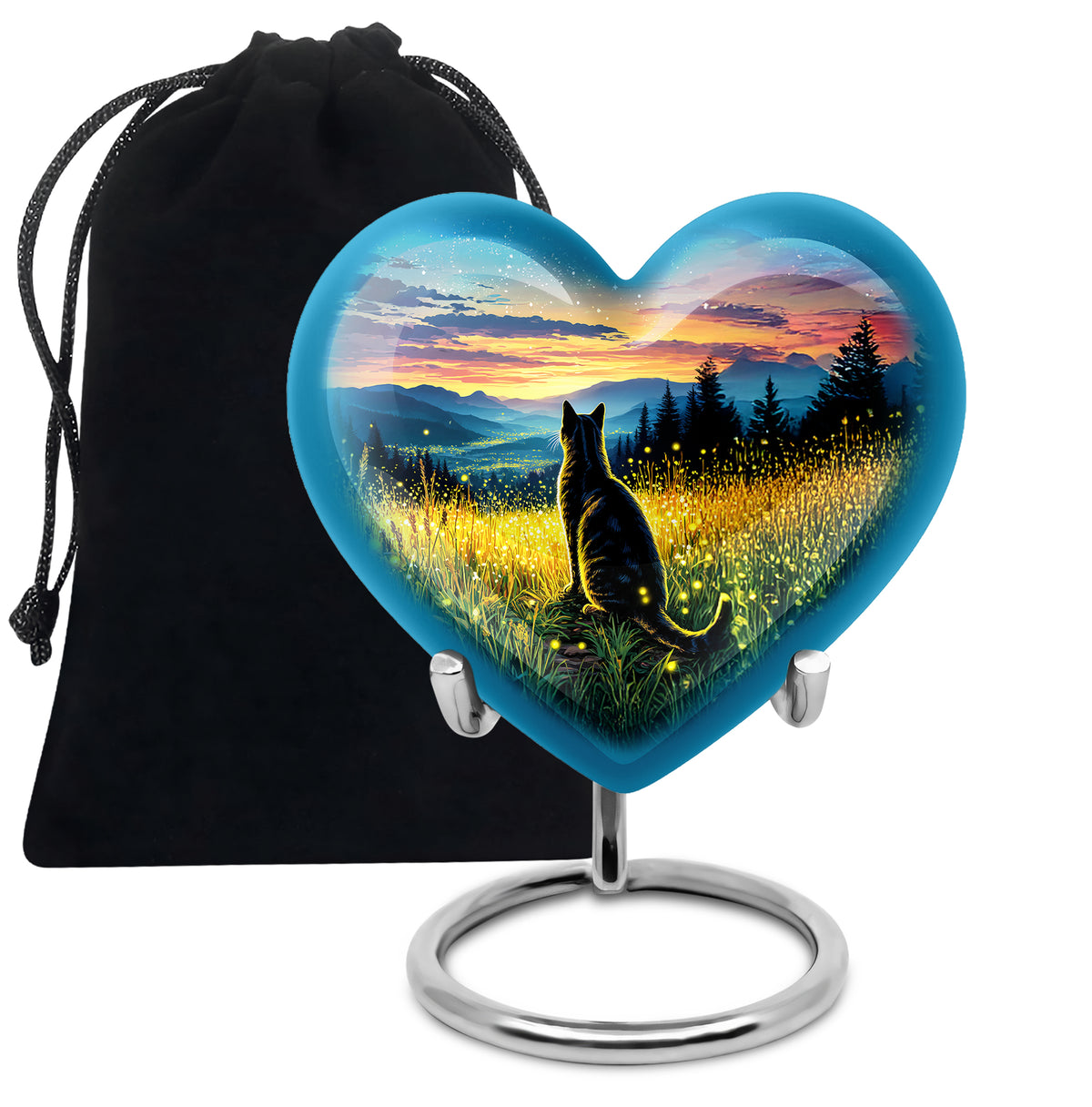 Black Cat Memorial Urn - Sunset Mountain Cremation Urn For Cat Ashes