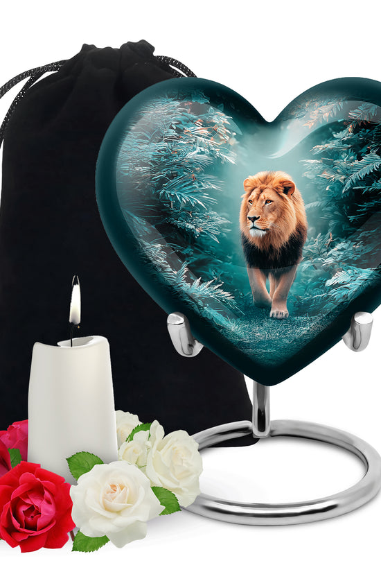 Forest Lion Memorial Urn - Wildlife Cremation Urn For Dad