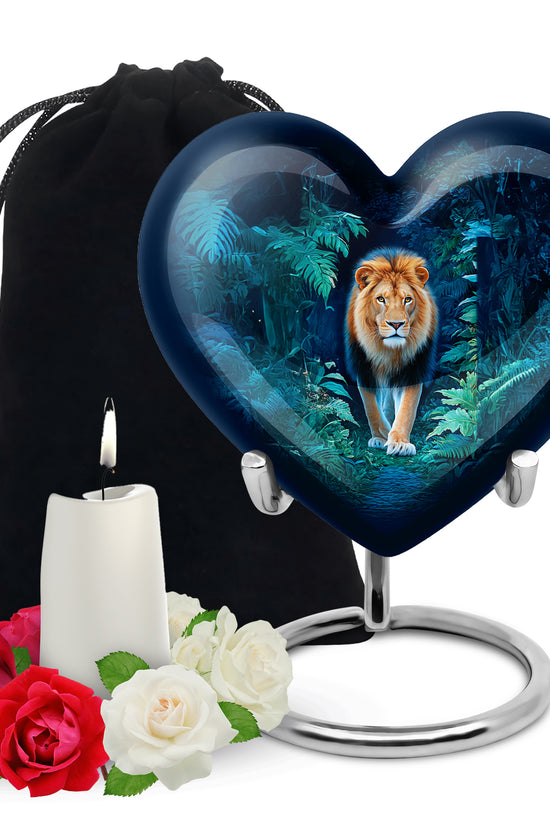 Black Lion Funeral Urn - Jungle Tribute Cremation Urn For Human Ashes