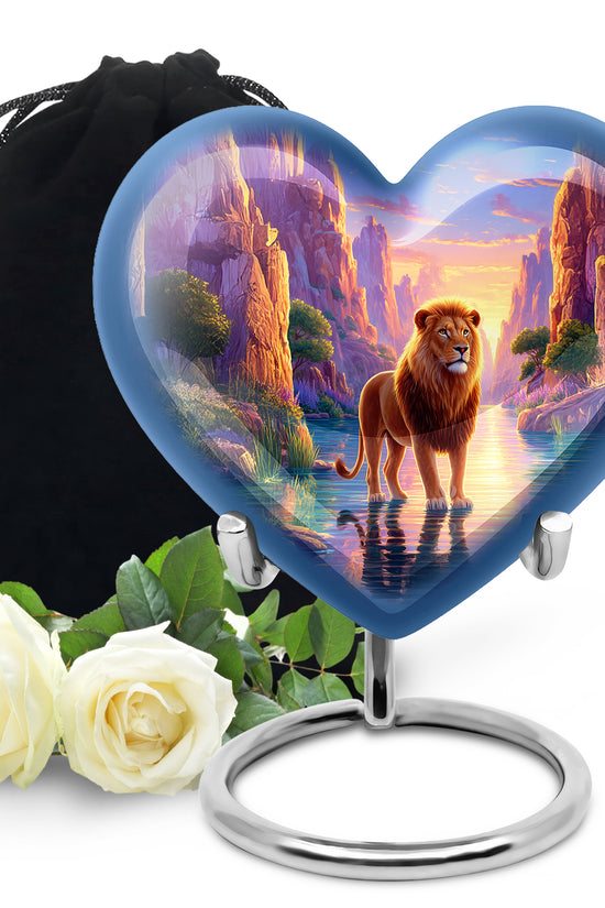 Lion Sunset Funeral Urn - Purple Aluminium Cremation Urn For Human Ashes