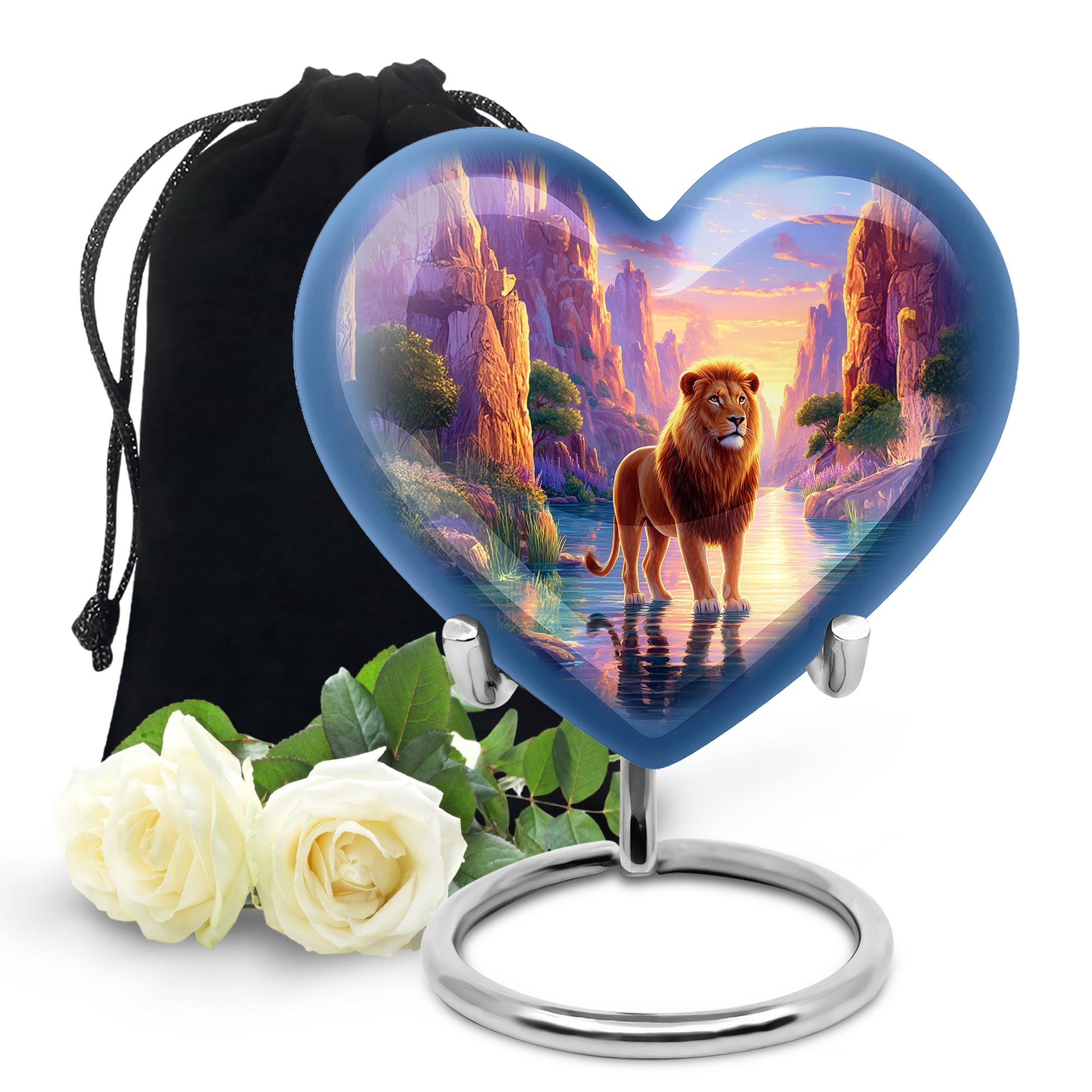 Lion Sunset Funeral Urn - Purple Aluminium Cremation Urn For Human Ashes