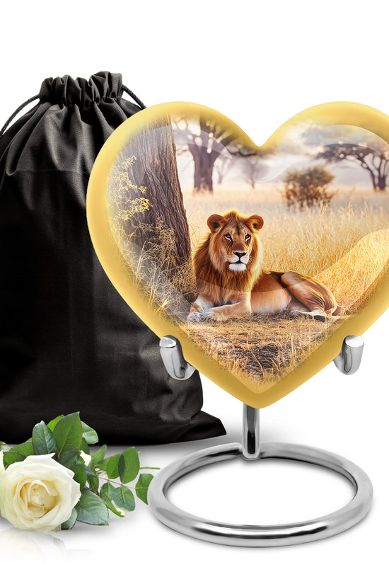 Forest Lion Cremation Urn - Aluminium Memorial Urn For Burial