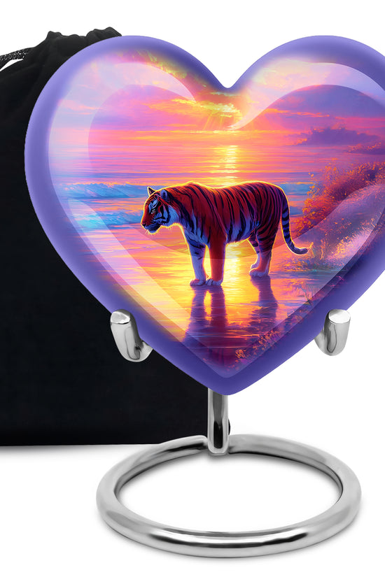Tiger Themed Memorial Urn - Sunset Scene Cremation Urn For Adult Ashes