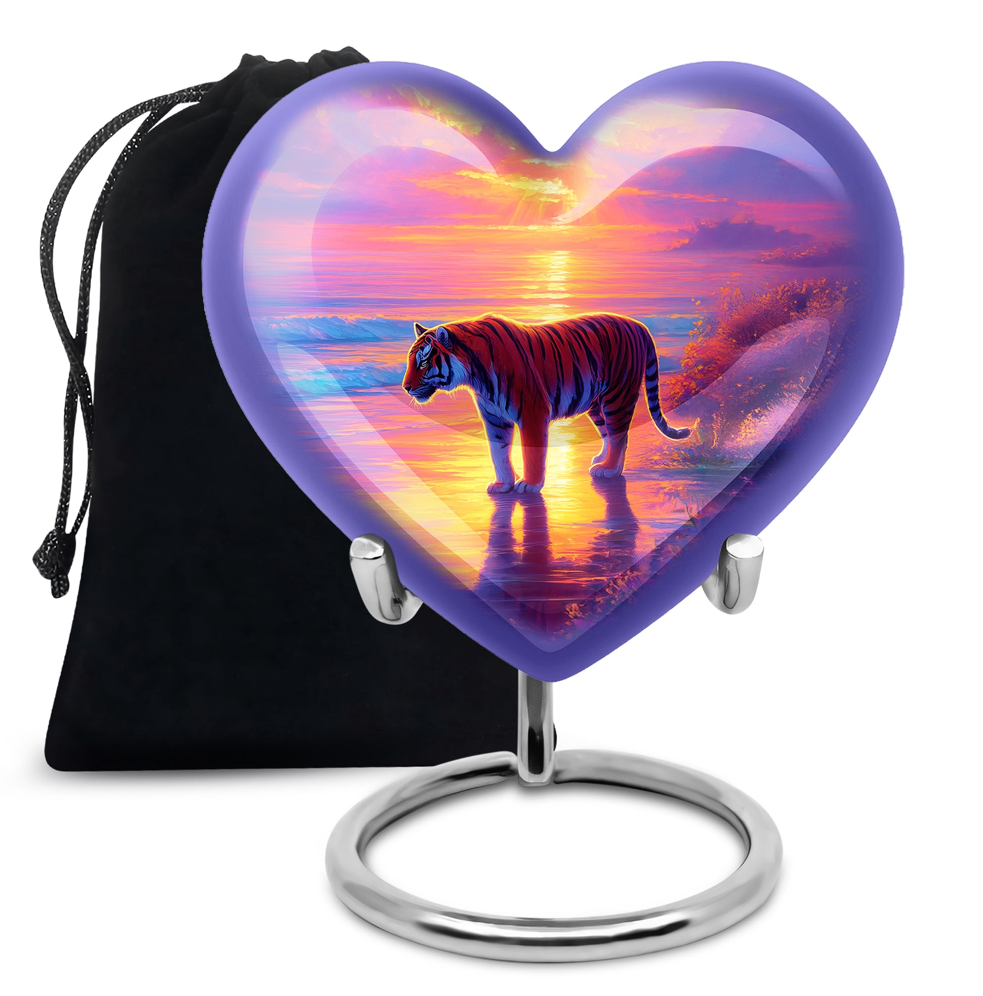 Tiger Themed Memorial Urn - Sunset Scene Cremation Urn For Adult Ashes