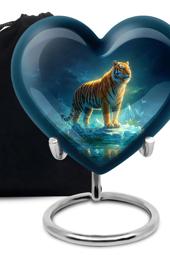 Mystical Tiger Funeral Urn - Blue Crystal Memorial Urn For Adult Ashes