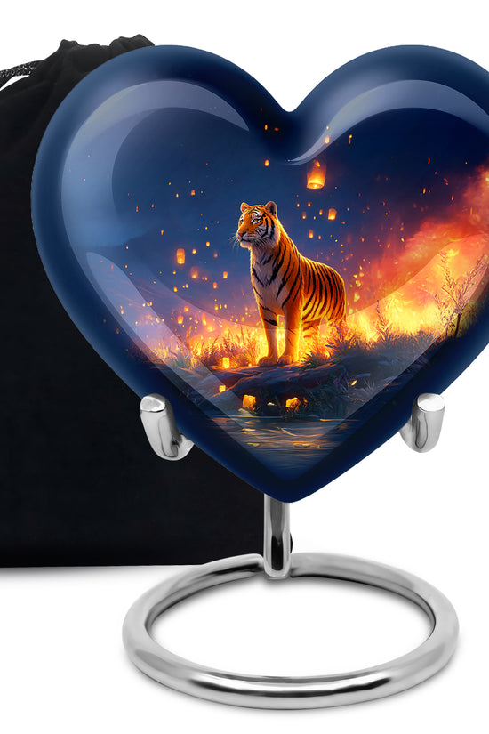 Mountain Tiger Memorial Urn - Beautiful Night Blue Funeral Urn For Humans