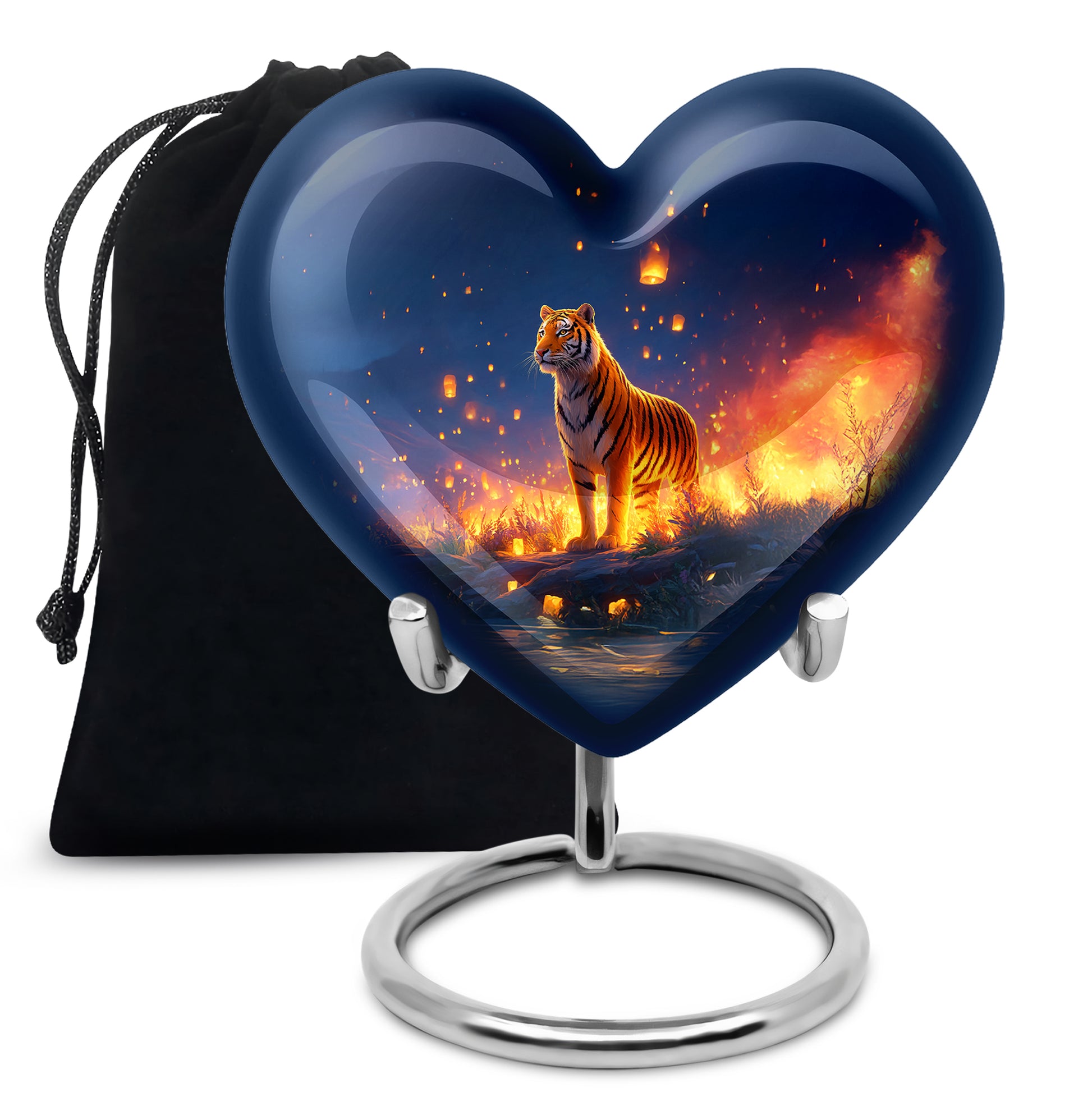 Mountain Tiger Memorial Urn - Beautiful Night Blue Funeral Urn For Humans
