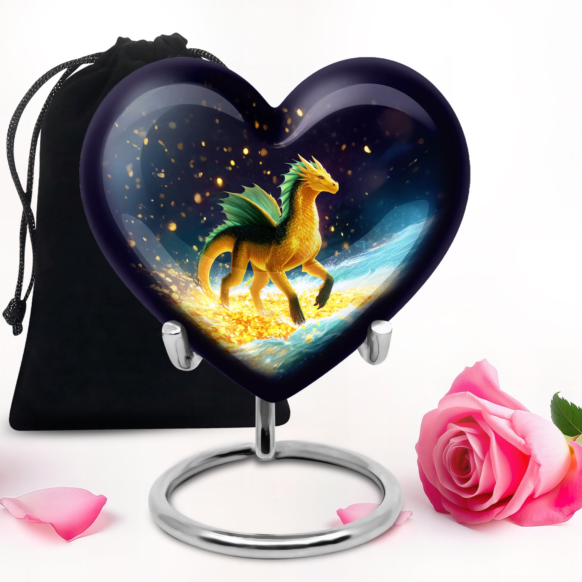 Golden Dragon Cremation Urn - Fantasy Memorial Urn For Human Ashes