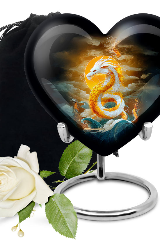 White Gold Dragon Cremation Urn - Aluminium Funeral Urn For Ashes