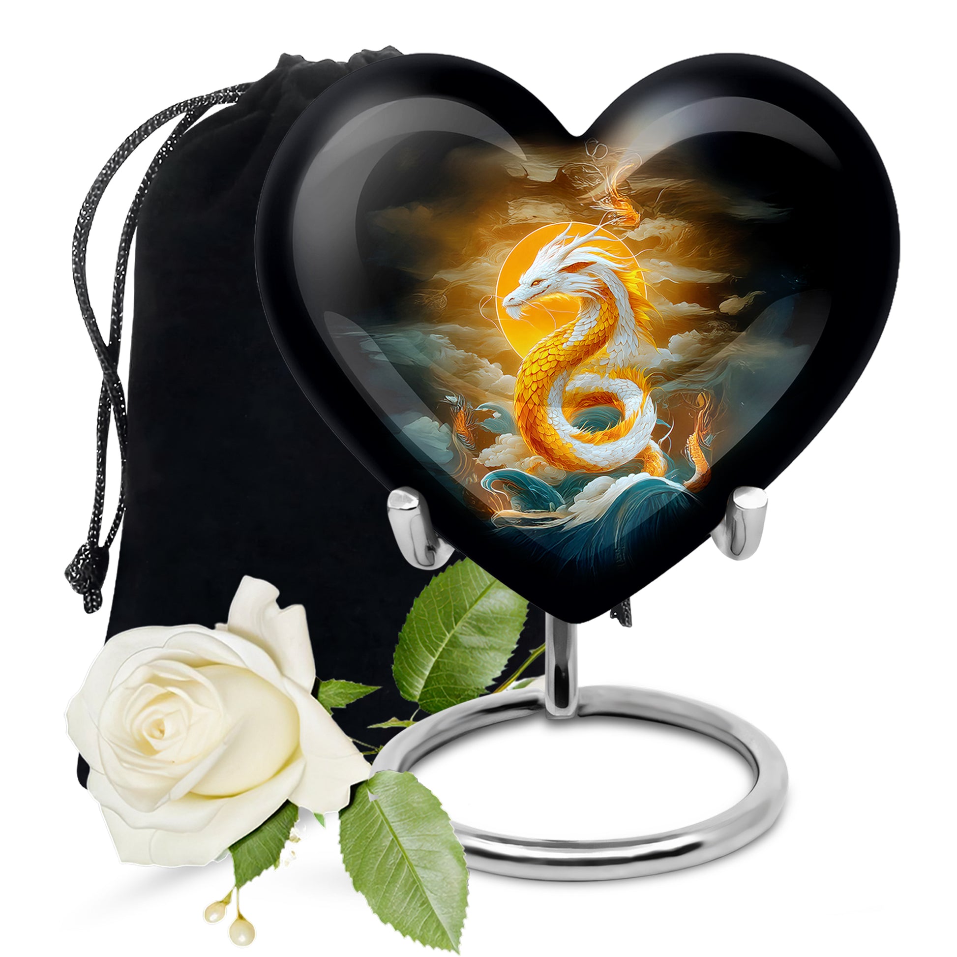 White Gold Dragon Cremation Urn - Aluminium Funeral Urn For Ashes