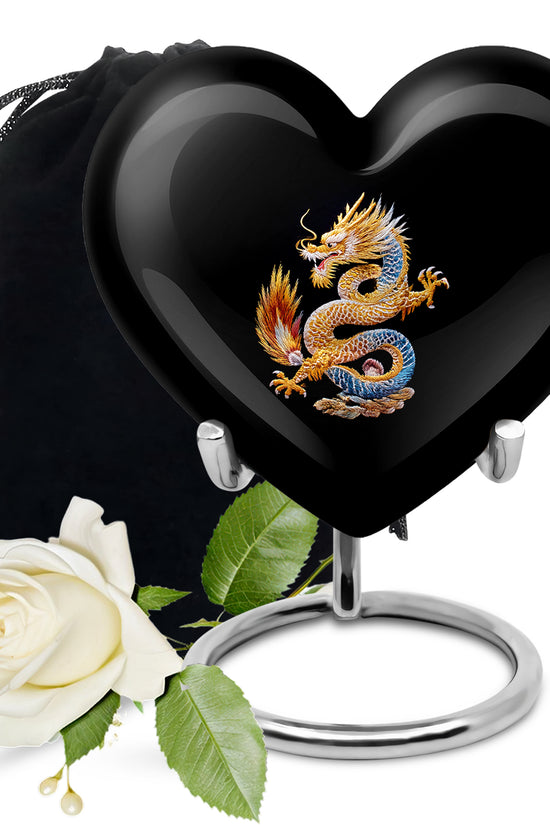 Dragon Theme Cremation Urn - Black Aluminium Memorial Urn For Human Ashes