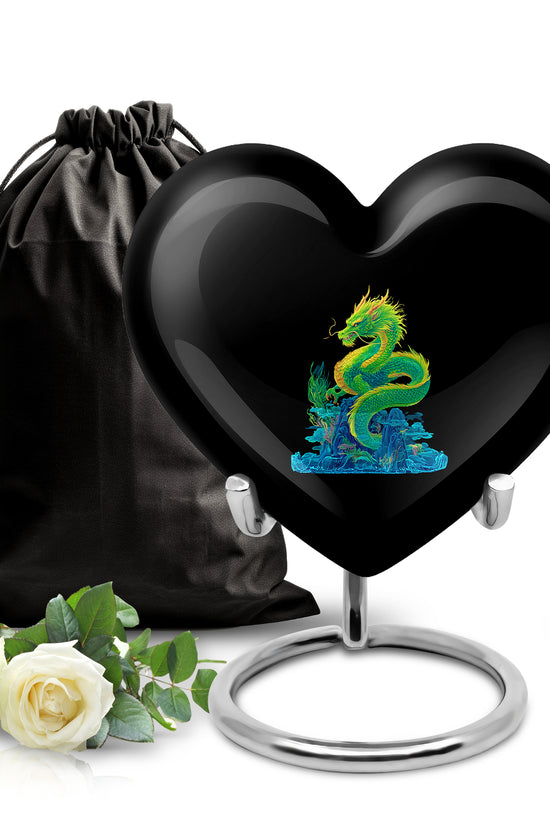 Green Dragon Cremation Urn - Black Memorial Urn For Loved Ones