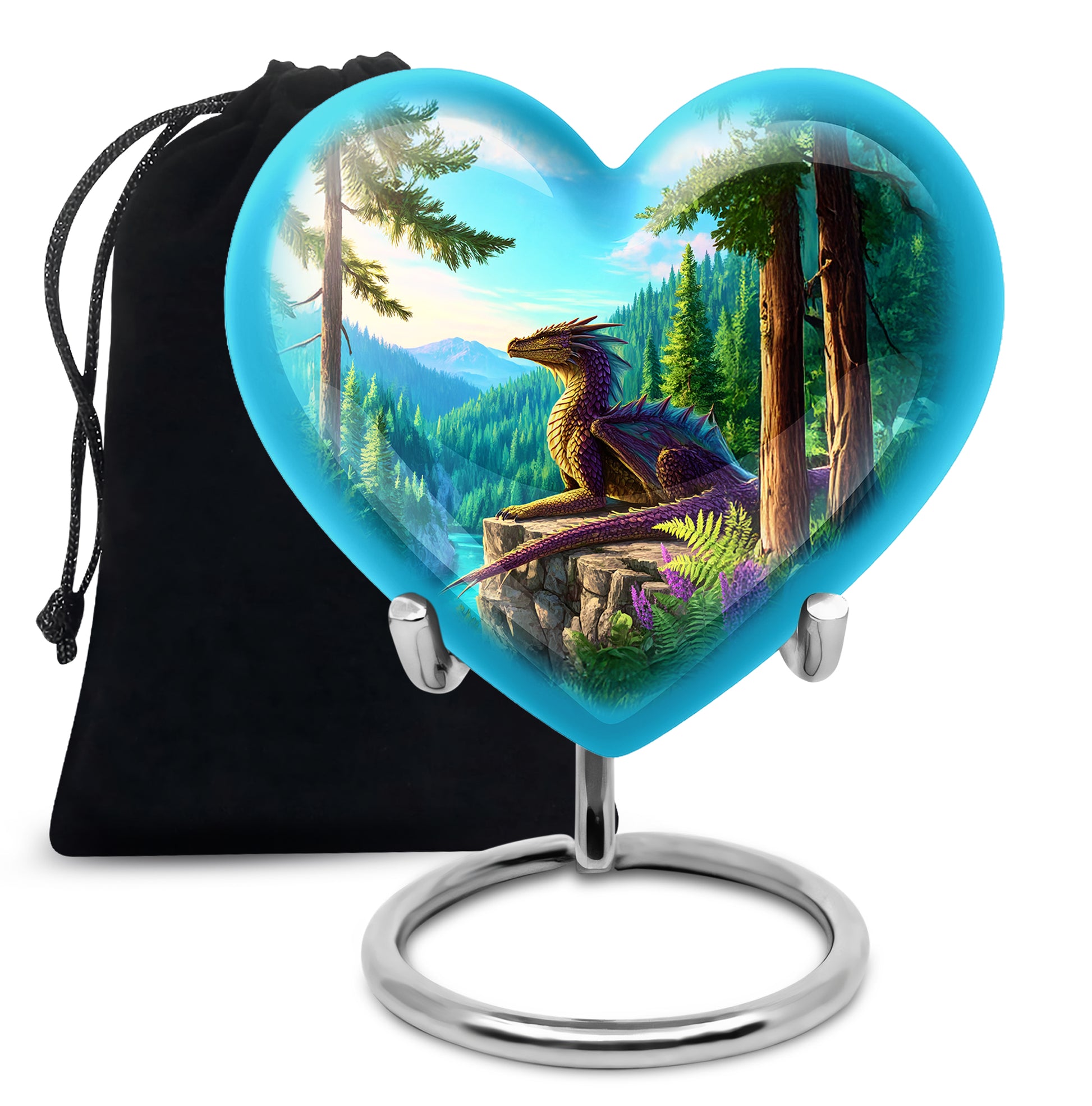 Fantasy Dragon Funeral Urn - Forest Landscape Memorial Urn For Ashes