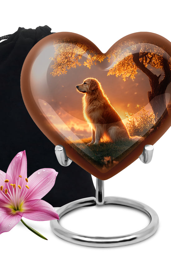 Brown Dog Funeral Urn - Beautiful Sunset Scenic Urns For Pet Ashes