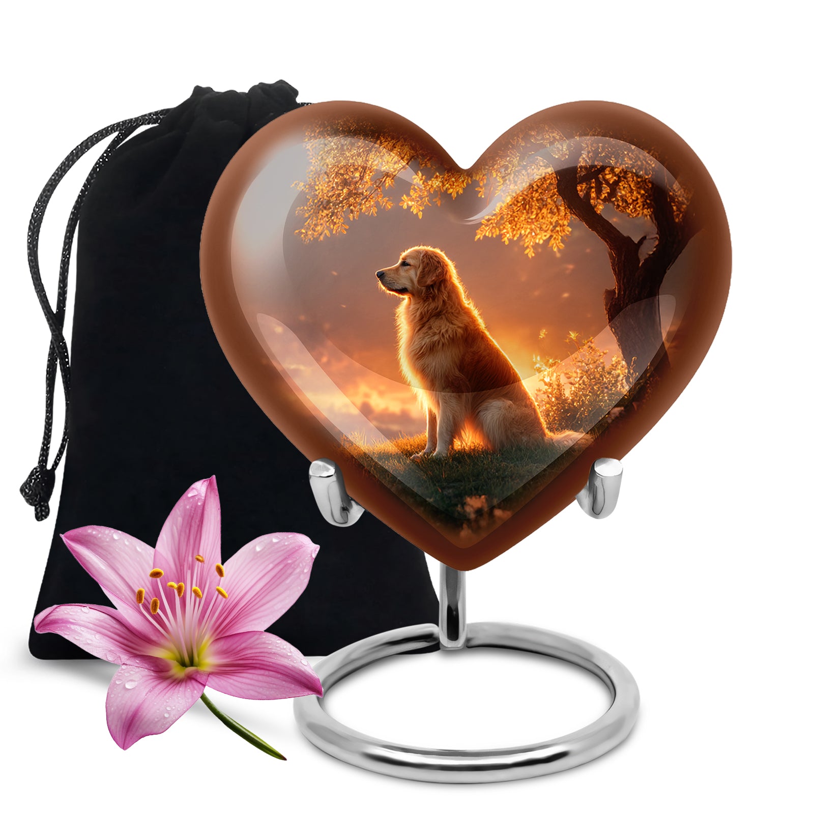 Brown Dog Funeral Urn - Beautiful Sunset Scenic Urns For Pet Ashes