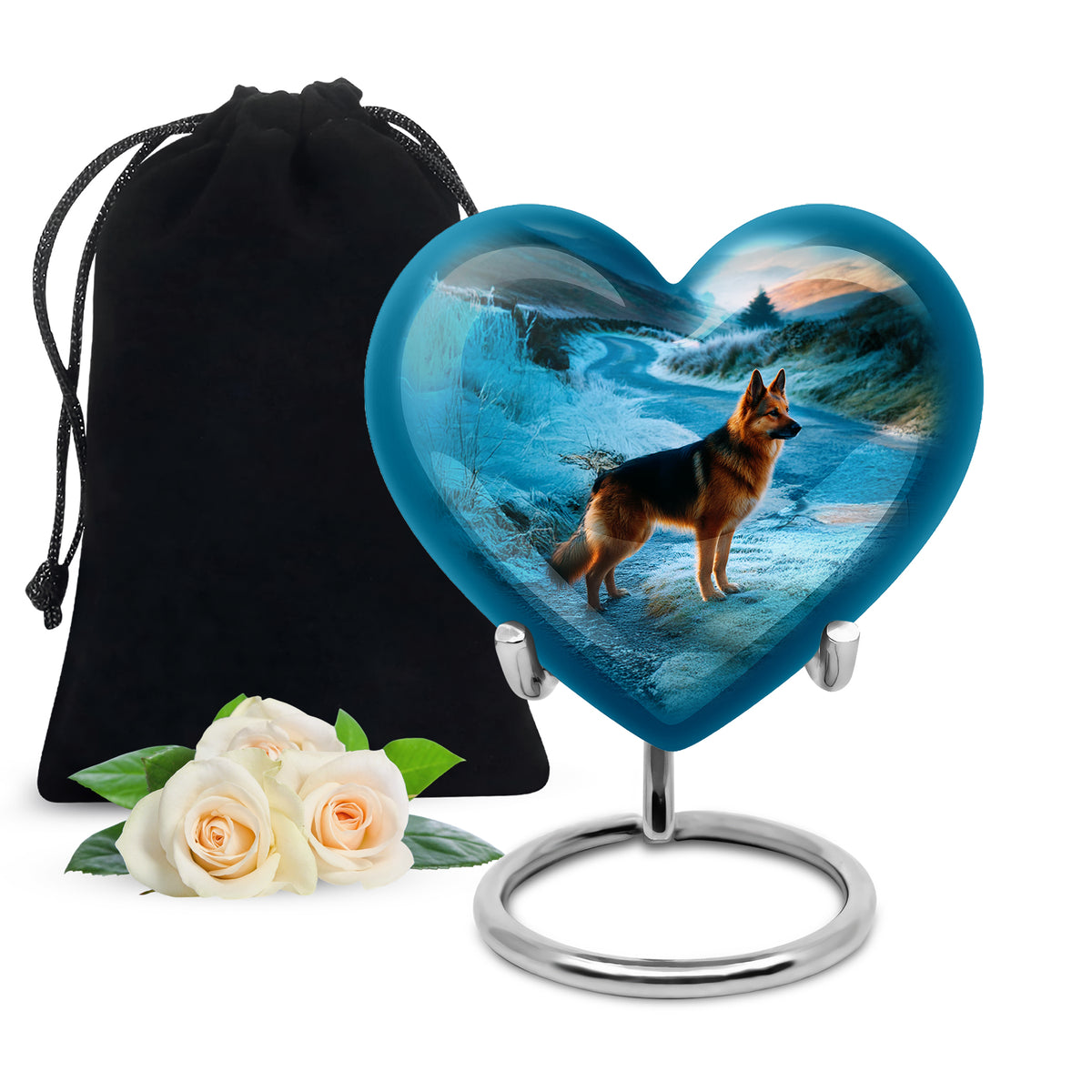 German Shephard In Snow - Burial Urns For Pet Dog Ashes
