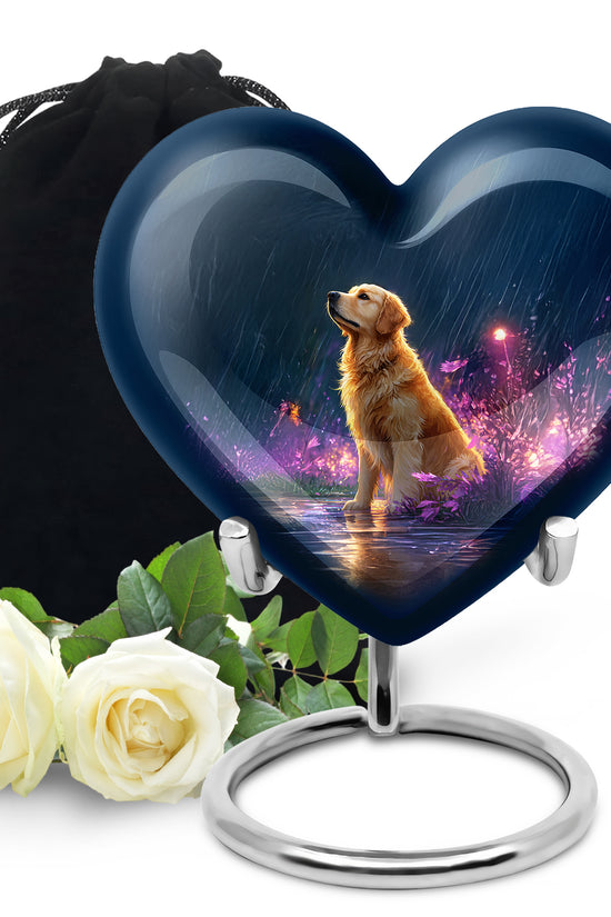 Golden Retriever Memorial Urn - Glowing Flowers Cremation Urn For Pet Dog