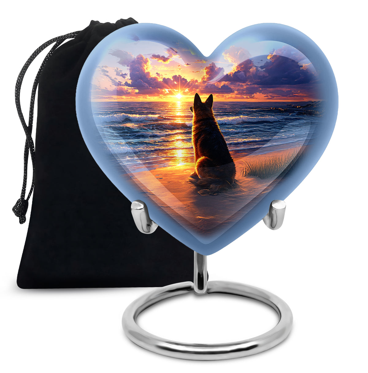 German Shepherd Tribute Funeral Urn - Ocean Sunset Memorial For Dog Ashes