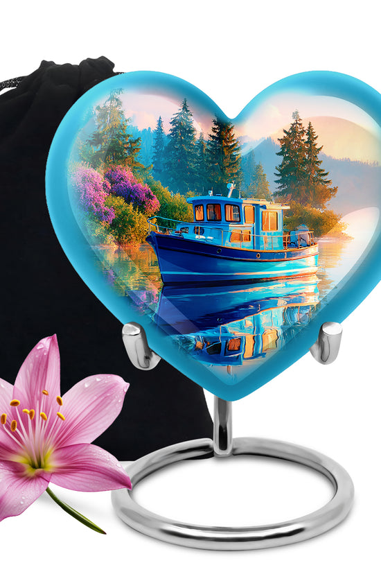 Blue Boat Cremation Urns - Lake Funeral Urns For Father & Mother