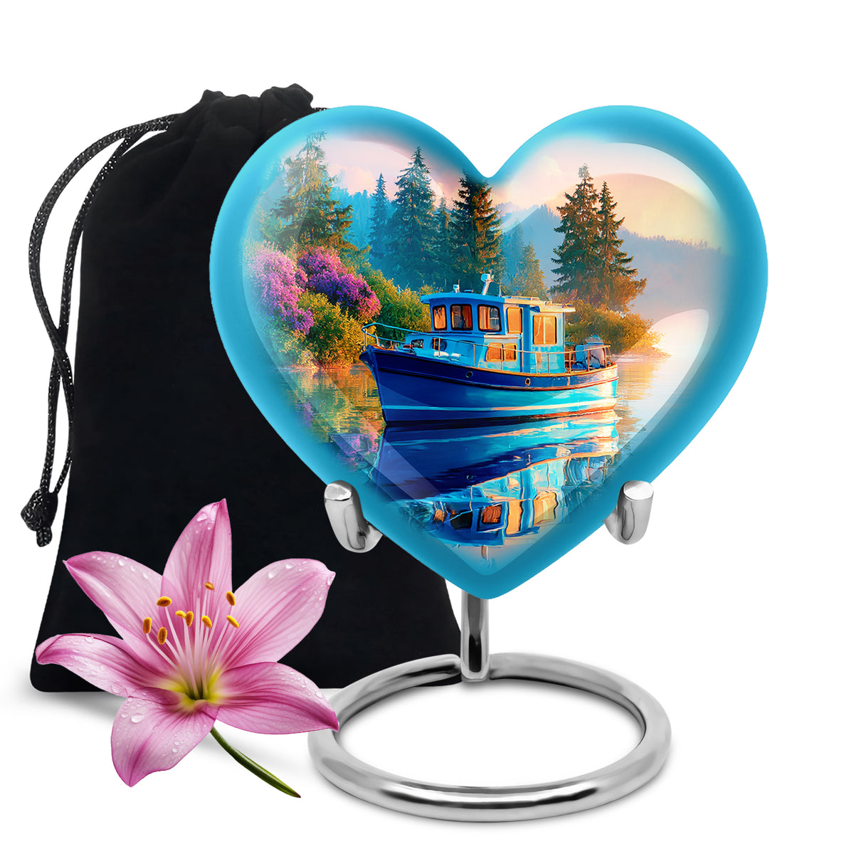 Blue Boat Cremation Urns - Lake Funeral Urns For Father & Mother