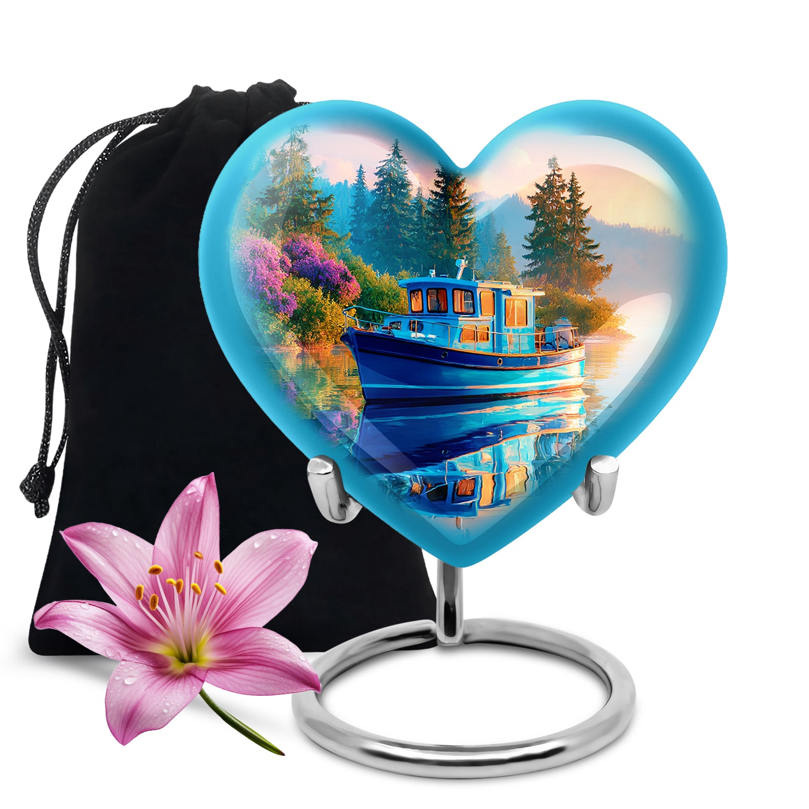 Blue Boat Cremation Urns - Lake Funeral Urns For Father & Mother