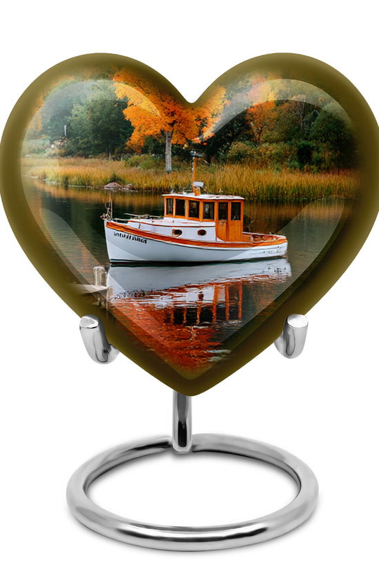 Boat Scenic Cremation Urn - Autumn Lake Memorial Urn For Ashes