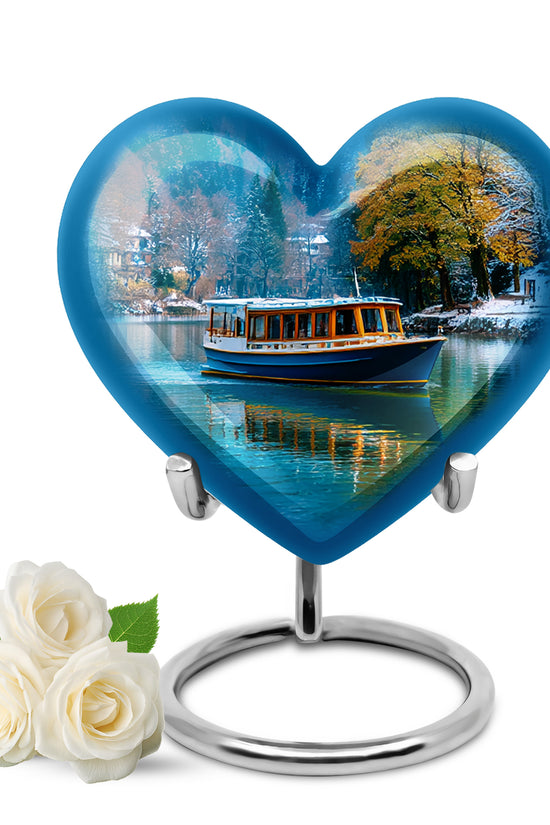 Blue Resounding Boat Memorial Urn for Ashes - 10-inch, 200 cu in - Karyliz