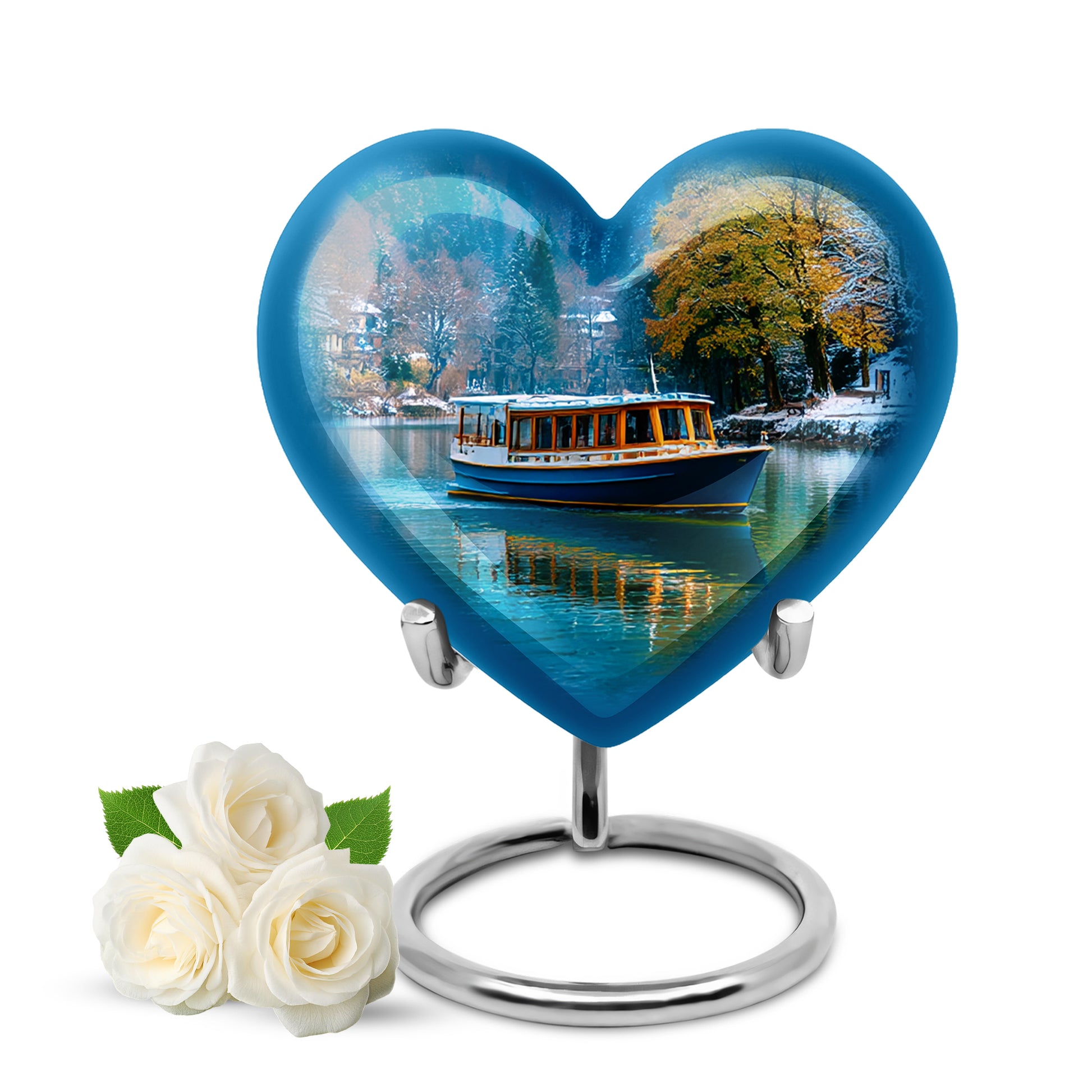 Blue Resounding Boat Memorial Urn for Ashes - 10-inch, 200 cu in - Karyliz